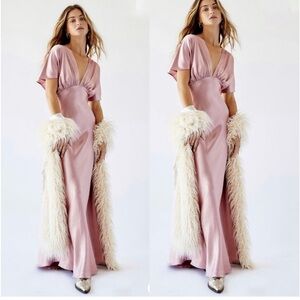 Free People Beatrice Satin‎ Maxi Dress Pink/rose size 8 NWT